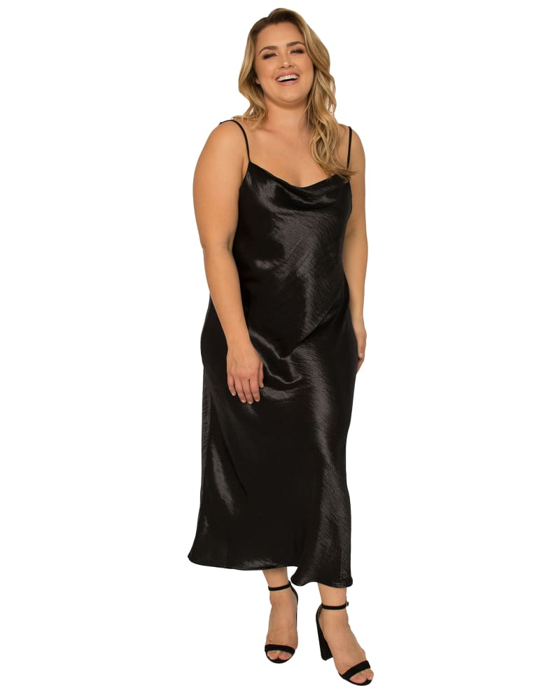 Black satin slip dress plus hot sale size